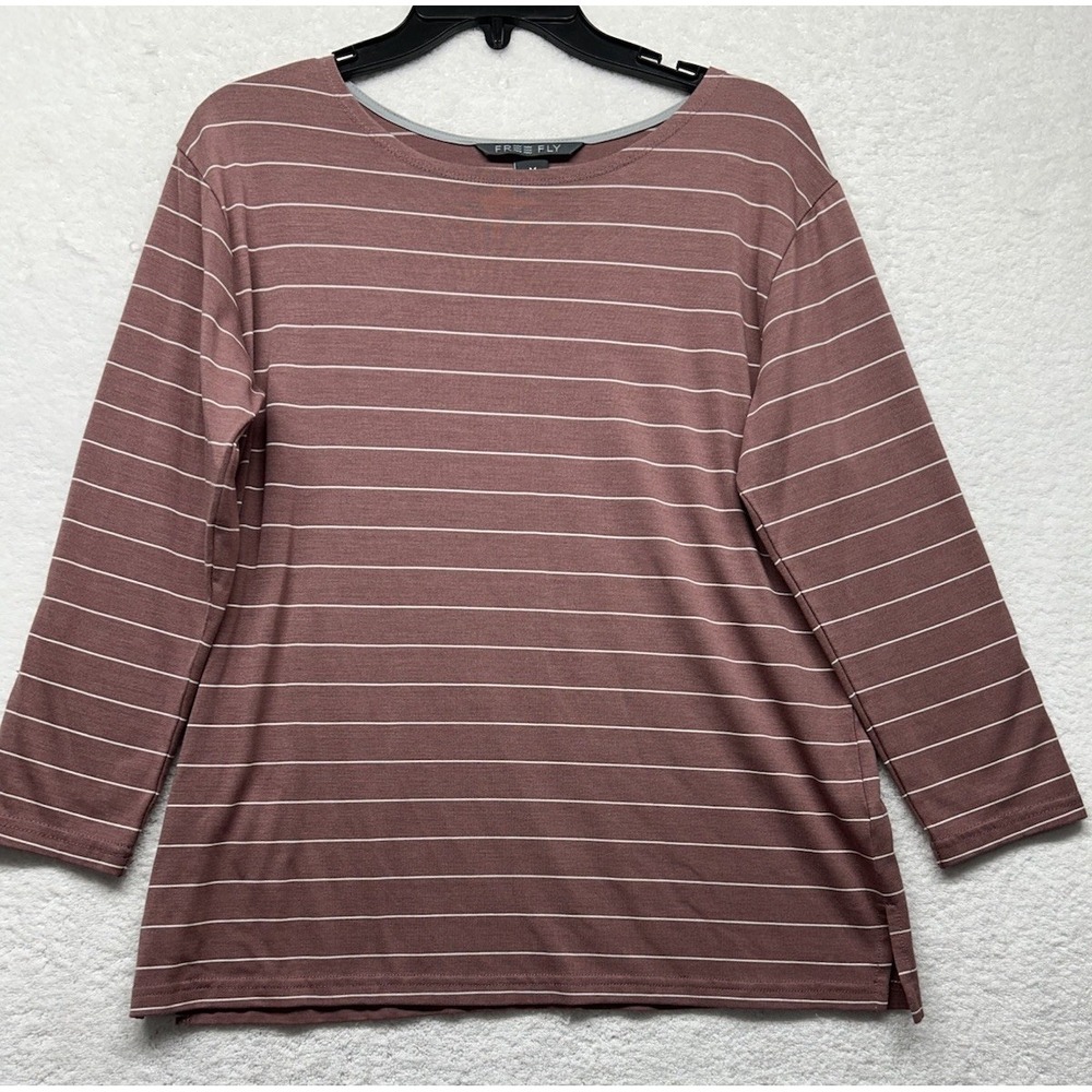 Free Fly Womens Size M Red 3/4 Sleeve Bamboo Blend Crew Neck Top (S8)